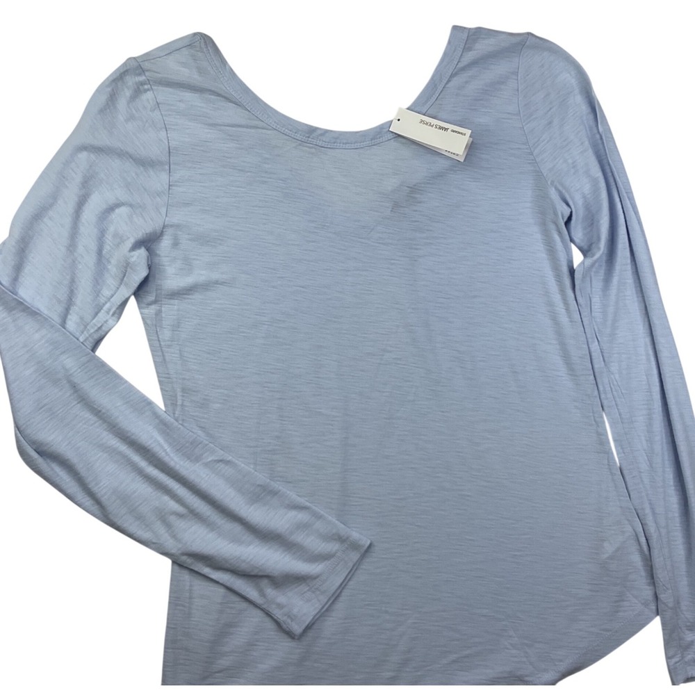 James Perse Womens Size 2 Light Blue‎ Slub Jersey Long Sleeve Scoop Neck Top NEW